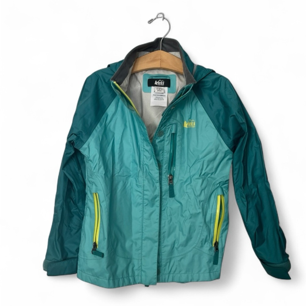 REI Kids' Aqua and Lime Raincoat